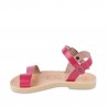 Girl's thong sandals in fuchsia calfskin with buckle closure