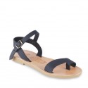 Child's thong sandals in blue nubuck leather with buckle closure