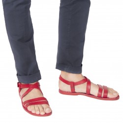 Sandales romaine pour homme en cuir rouge fait à la main