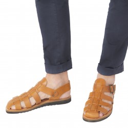 Sandales religieux homme en cuir marron artisanales