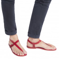 Sandalias de piel rojas para hombres hechas a mano