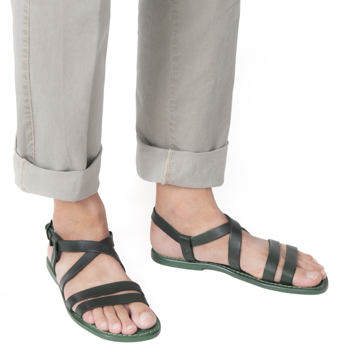 Men's green leather sandals Handmade in Italy | The leather craftsmen