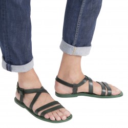 Sandales pour homme en cuir vert fait à la main