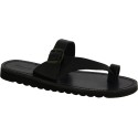 Handmade thong slippers in black leather with buckle