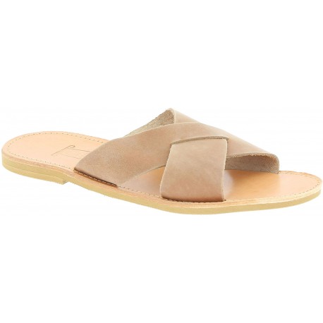 Men's sandals in soft light brown nubuck handmade in Greece