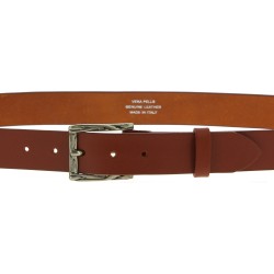 Cinturón de piel genuina con hebilla rectangular de metal clásica