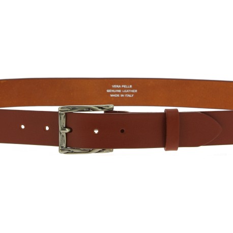 Genuine brown leather belt with classic rectangular metal buckle | The ...