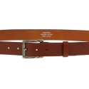 Genuine brown leather belt with classic rectangular metal buckle
