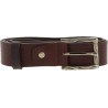 Genuine dark brown leather belt with classic rectangular metal buckle