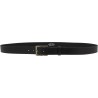 Genuine black leather belt with classic rectangular metal buckle