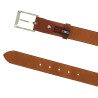 Genuine brandy leather belt with classic rectangular metal buckle