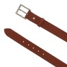 Genuine brown leather belt with classic rectangular metal buckle