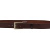 Genuine dark brown leather belt with classic rectangular metal buckle