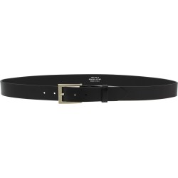 Genuine black leather belt with classic rectangular metal buckle