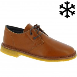 Women's tan leather low top shoes with winter lining