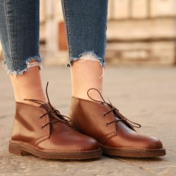 Women's dark brown leather chukka boots handmade in Italy