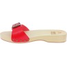 Handmade wooden clog slippers for men with adjustable red leather band