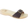 Handmade men's wooden clog sandals with adjustable dark brown leather band