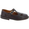 Women's dark brown leather low top t-strap shoes handmade in Italy