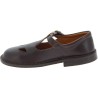 Women's dark brown leather low top t-strap shoes handmade in Italy