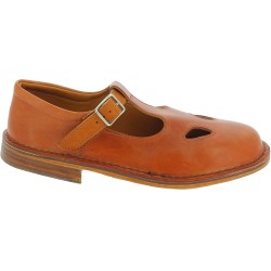 Women's brown leather low top t-strap shoes handmade in Italy