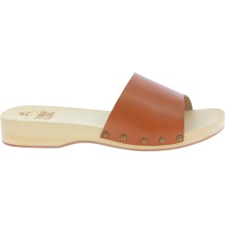 Handmade wooden clogs for men with large brown leather band
