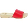 Handmade men's wooden clogs with large red leather band