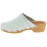 Wooden clogs for women with closed upper in white leather