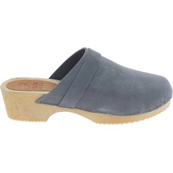 Wooden clogs for women with closed upper in grey suede leather
