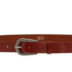 Cinturón de piel mujer marrón con hebilla de escamas de metal