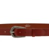 Women's brown leather belt with metal scaled buckle