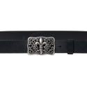 Handgefertigter schwarzer Ledergürtel mit Florentiner Lilienschnalle