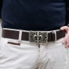 Cinturón de cuero legittimo marrón oscuro con hebilla de lirio florentino