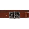 Handcrafted brown leather belt with Florentine lily buckle