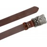 Handcrafted brown leather belt with Florentine lily buckle
