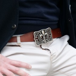 Cinturón de cuero legittimo marrón con hebilla de lirio florentino