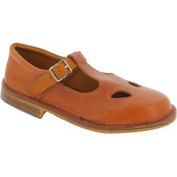 Women's brown leather low top t-strap shoes handmade in Italy