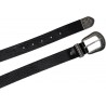 Black leather western belt for women with metal buckle and tip