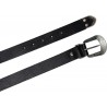 Black leather western belt for women with metal buckle and tip