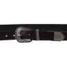 Dark brown leather western belt for women with metal buckle and tip