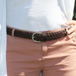 Cinturón mujer tejido a mano en piel marrón oscuro