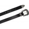 Black leather western belt for women with metal buckle engraved