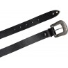 Black leather western belt for women with metal buckle engraved