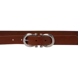 Genuine brandy leather belt with classic rectangular metal buckle