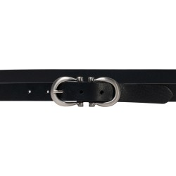 Handmade black leather belt with metal figure eight buckle