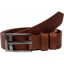 Handmade tan leather belt rectangular buckle with flat pin