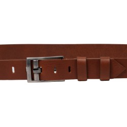Handmade tan leather belt rectangular buckle with flat pin
