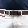 Handmade dark brown leather belt rectangular buckle with flat pin