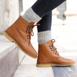 Men's tan leather ankle boots handmade in Italy