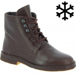 Women's dark brown leather ankle boots with winter lining